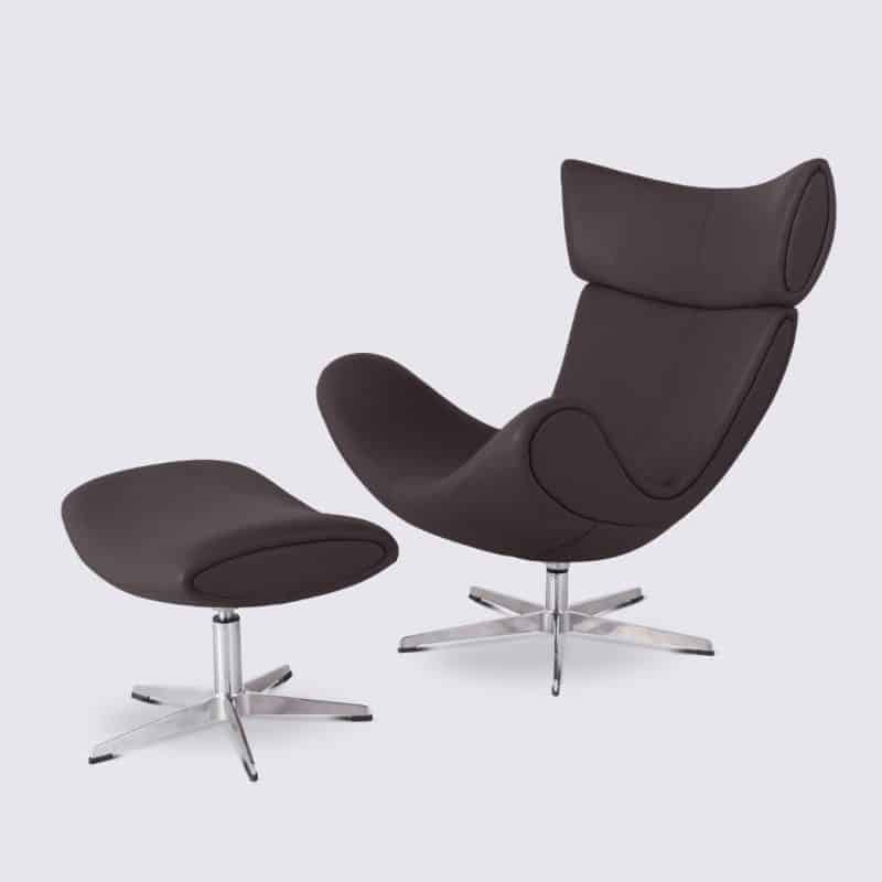 fauteuil de salon avec repose pieds emola imola bo concept pivotant cuir marron foncé et aluminium