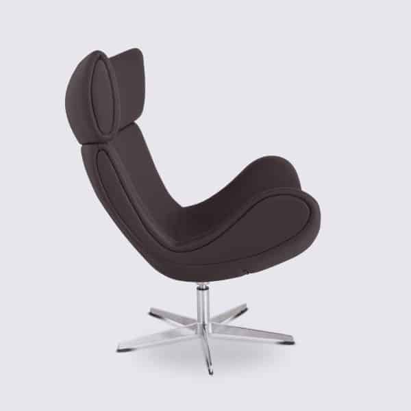 fauteuil lounge avec repose pieds imola style bo concept pivotant cuir marron foncé et aluminium