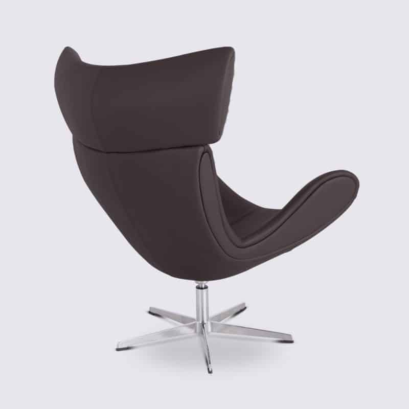 fauteuil de salon avec repose pieds imola bo concept pivotant cuir marron foncé et aluminium