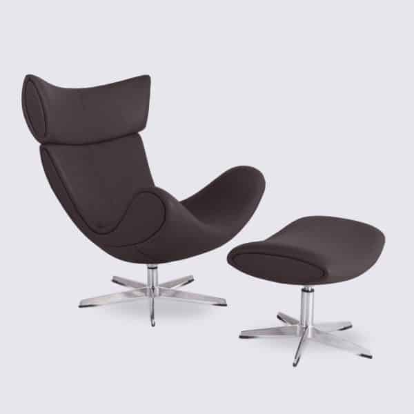 fauteuil de salon avec repose pieds imola style bo concept pivotant cuir marron et aluminium