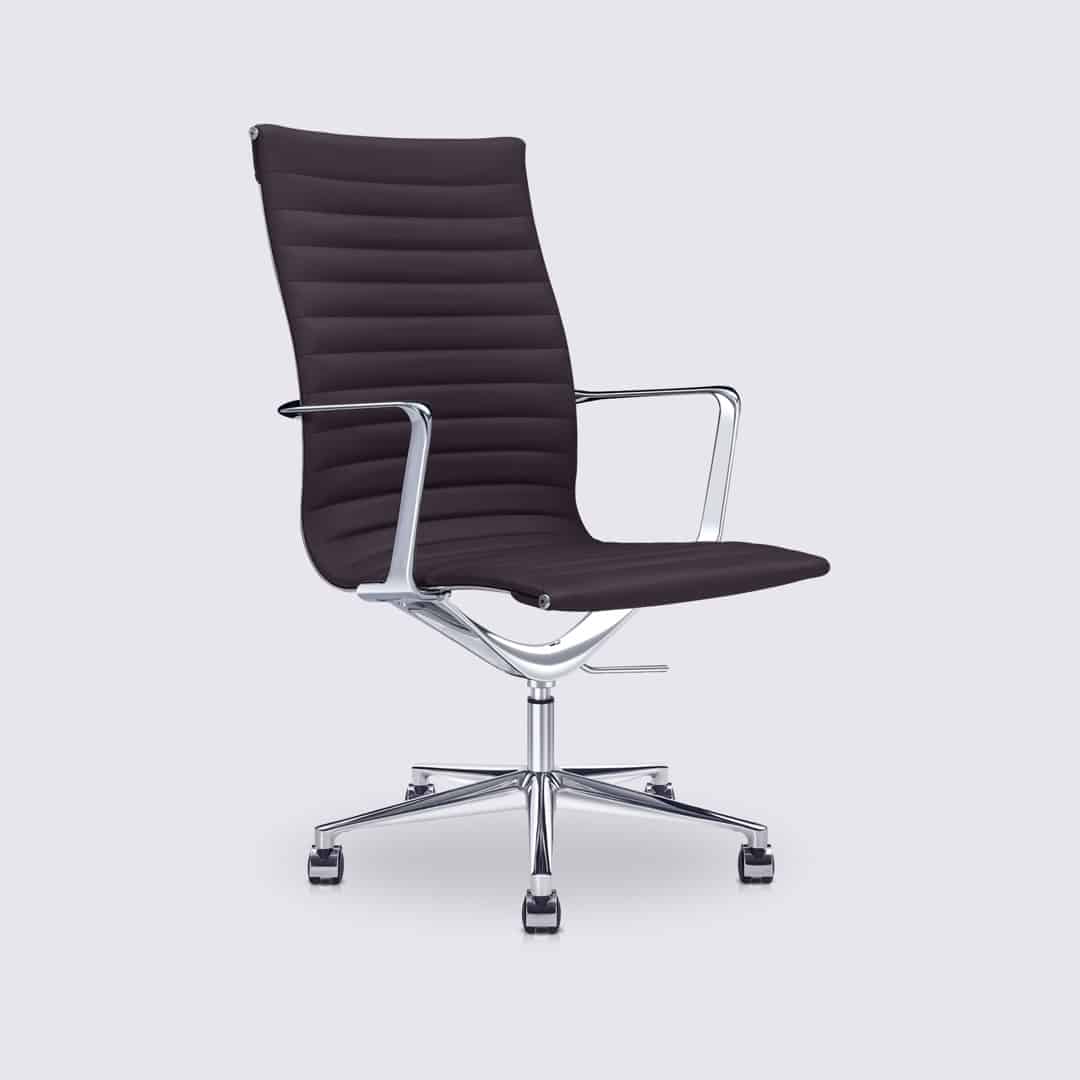 chaise de bureau dupe eames alu ea119 en cuir marron foncé version haute