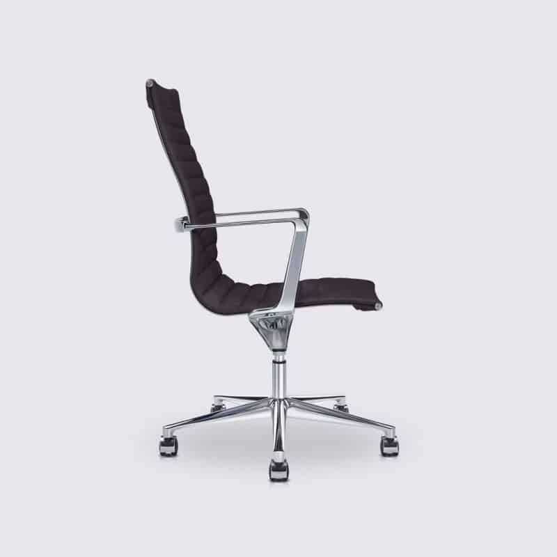 chaise de bureau style eames alu ea119 en cuir marron foncé version haute