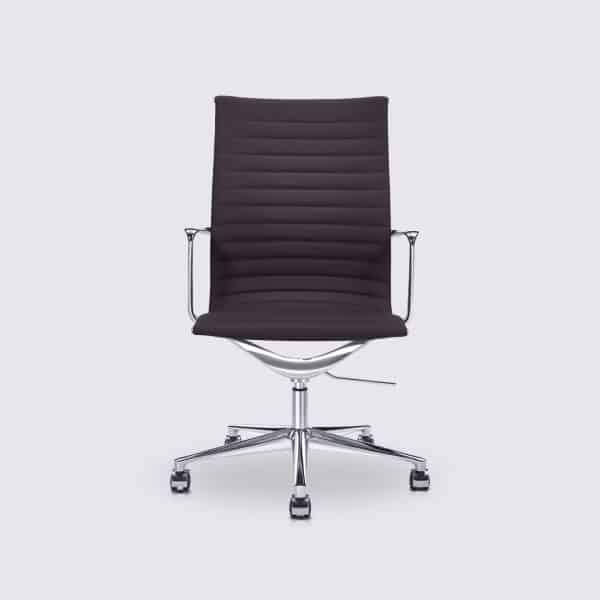 chaise de bureau style eames alu ea119 en cuir marron version haute