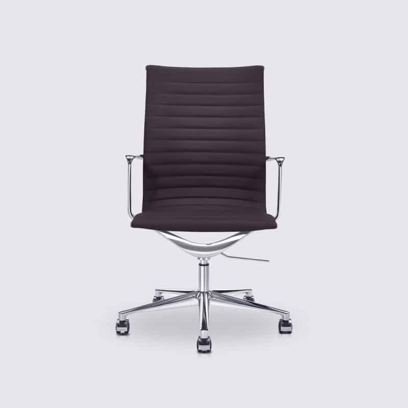 chaise de bureau style eames alu ea119 en cuir marron version haute