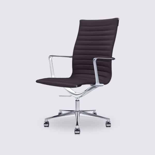 fauteuil bureau style eames alu ea119 en cuir marron foncé version haute