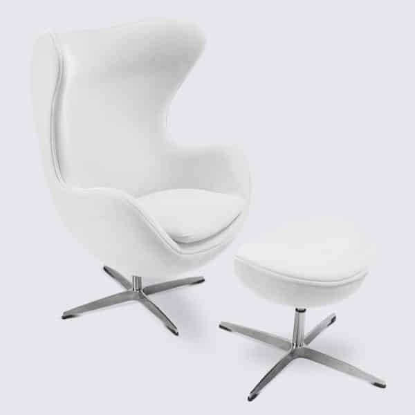 egg chair et ottoman arne jacobsen en cuir blanc et alu poli dupe