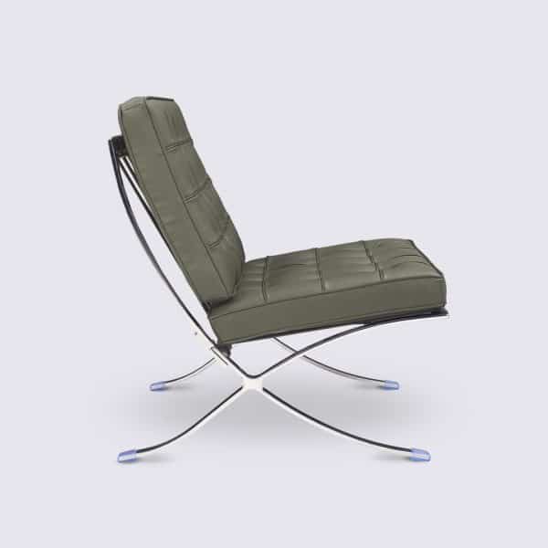 fauteuil barcelona dupe cuir vert khaki style knoll base poli