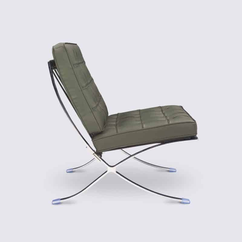 fauteuil barcelona dupe cuir vert khaki style knoll base poli