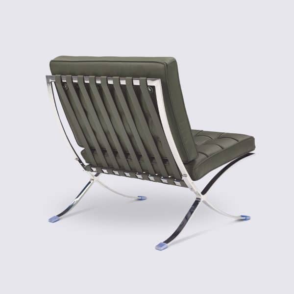 fauteuil barcelona copie cuir vert khaki style knoll base poli