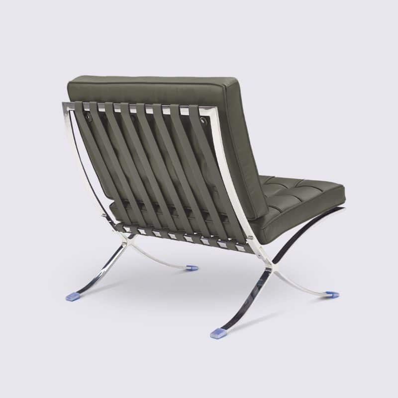 fauteuil barcelona copie cuir vert khaki style knoll base poli