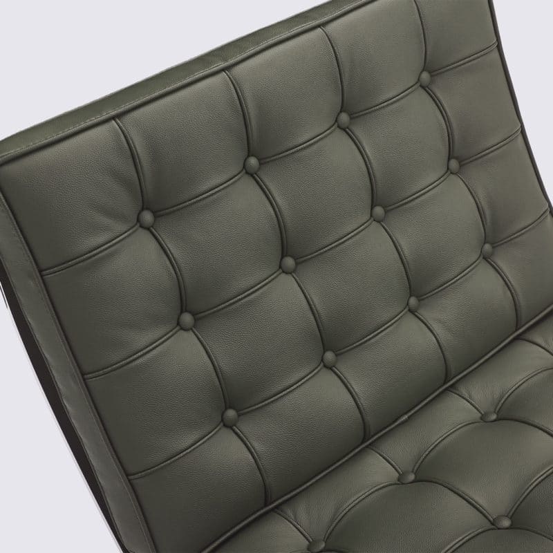 fauteuil barcelona replica cuir vert khaki style mie van der roes base poli
