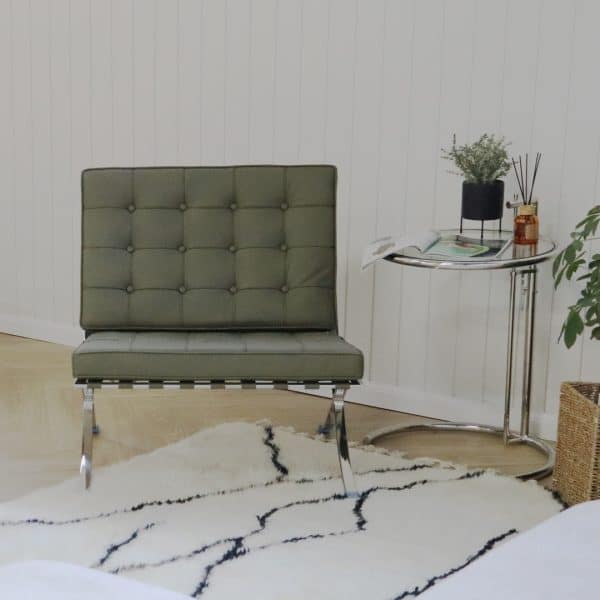 fauteuil barcelona replica cuir vert khaki base poli