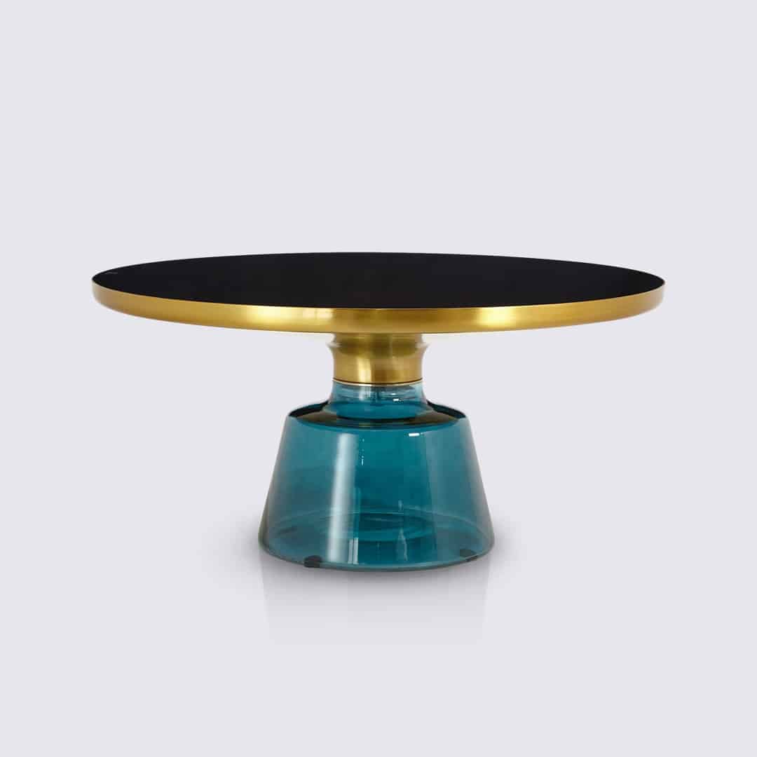 table basse bell replica en verre trempe bleu style classicon