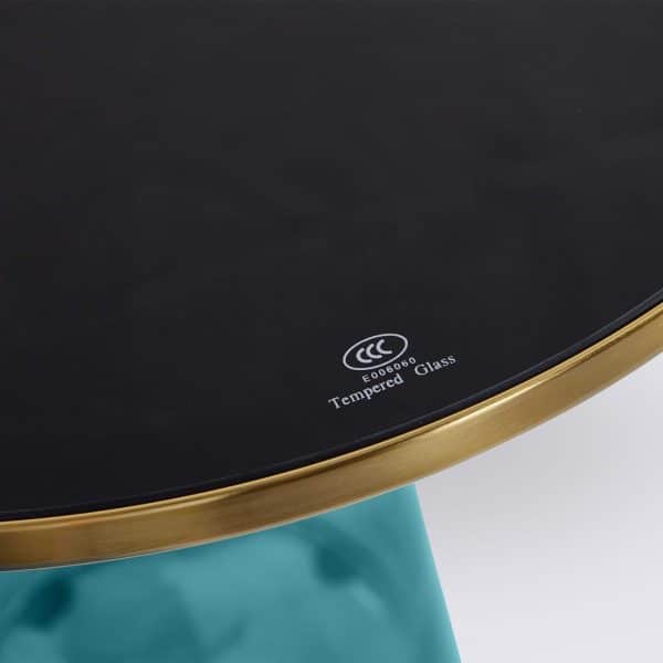 bout de table bell replica en verre trempe bleu style classicon