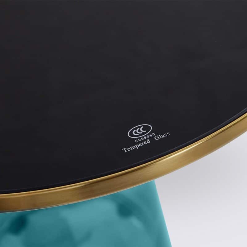 bout de table bell replica en verre trempe bleu style classicon