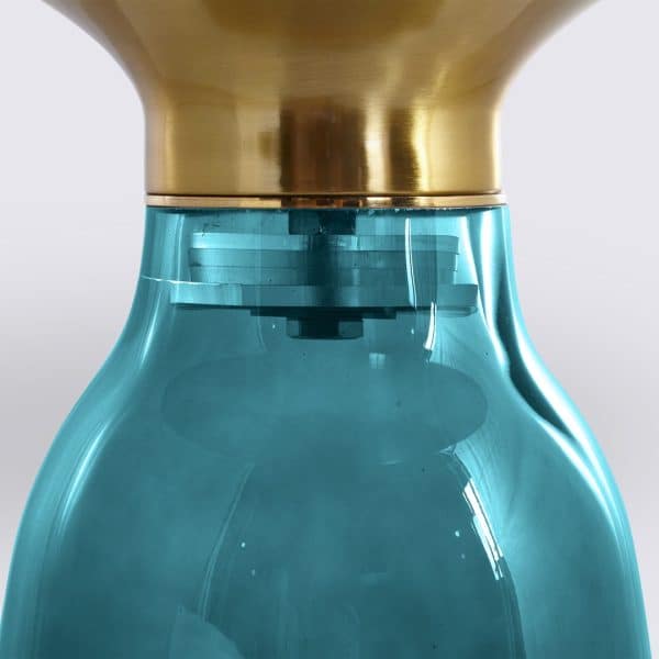 table d'appoint bout de table bell replique en verre trempe bleu style classicon