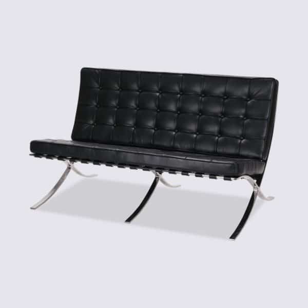 Canapé design 2 places en cuir pleine fleur noir – Barcelona