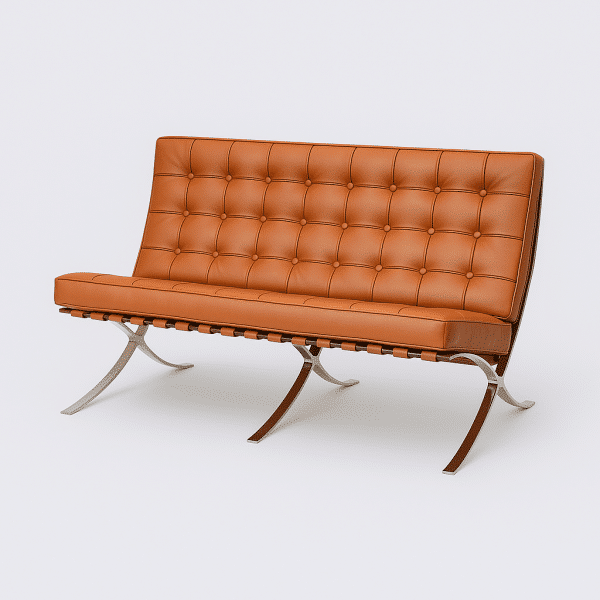 Canapé design 2 places en cuir pleine fleur cognac – Barcelona