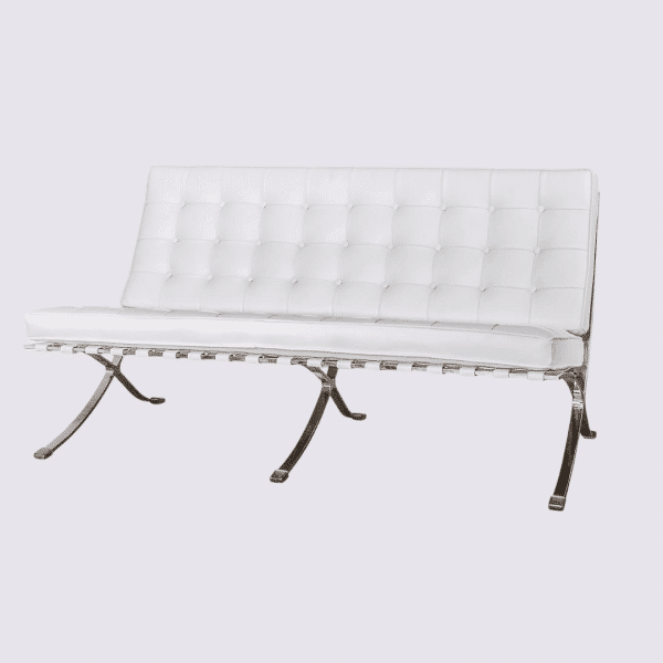 Canapé design 2 places en cuir pleine fleur blanc – Barcelona