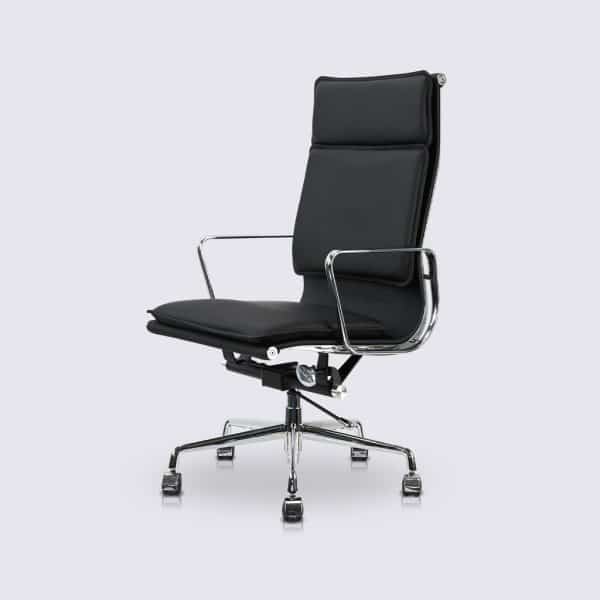 chaise de bureau soft pad a roulette cuir noir haute