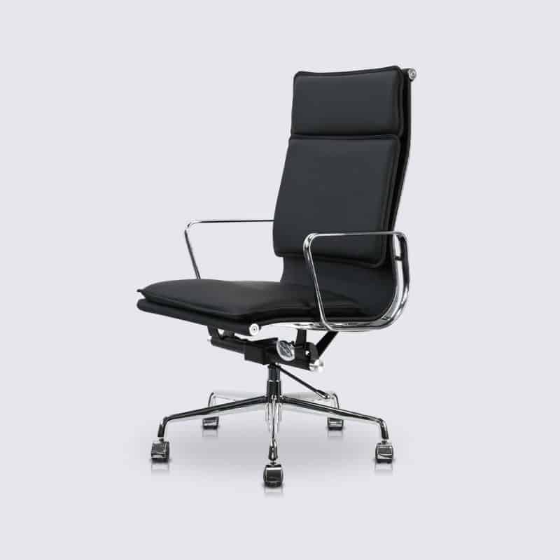 chaise de bureau soft pad a roulette cuir noir haute