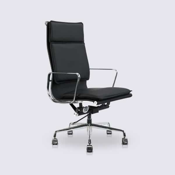 chaise de bureau soft pad a roulette en cuir noir haute