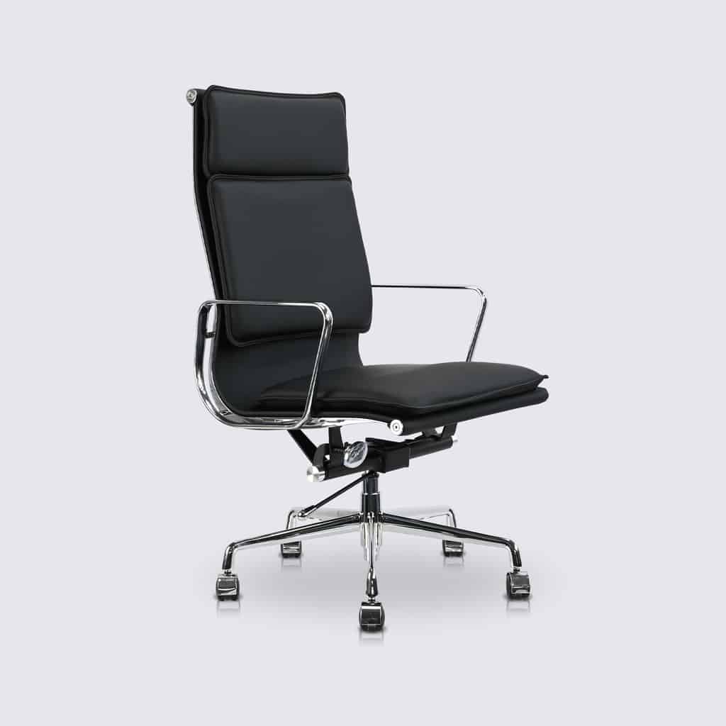 chaise de bureau soft pad a roulette en cuir noir haute