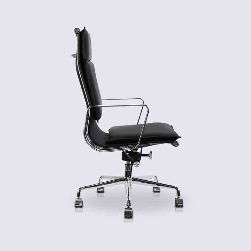 chaise de bureau soft pad roulette en cuir noir haute