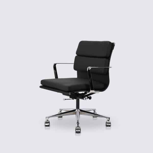 chaise de bureau soft pad a roulette en cuir noir premium